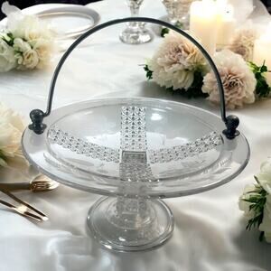 Antique 1880 EAPG Mascotte ETCHED GLASS WEDDING CAKE BASKET Ripley Silver Handle